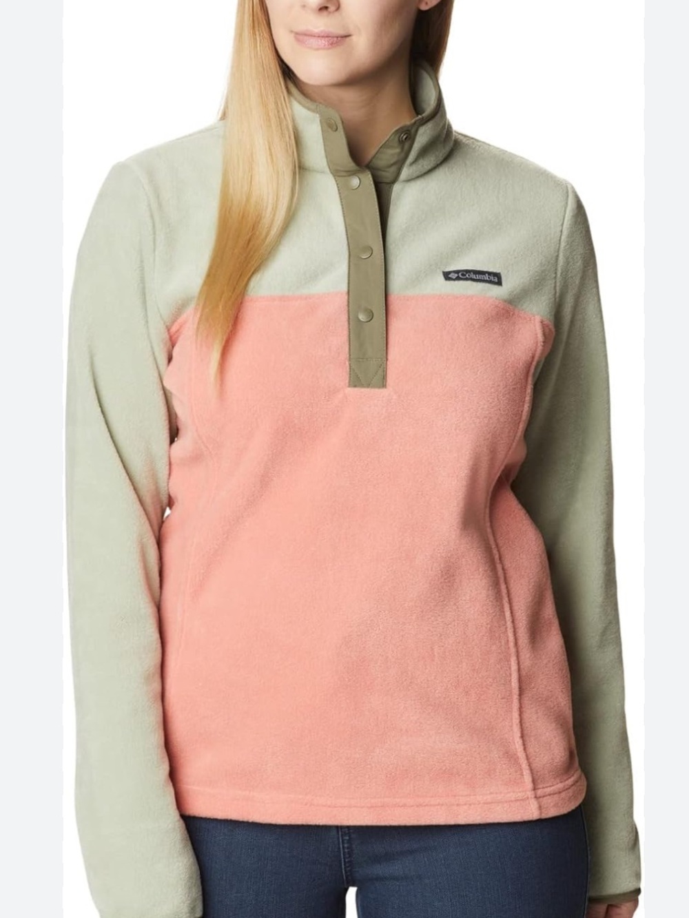 Columbia Benton Springs Women's Half-Snap Pullover Fleece in Sage/Coral Size XL